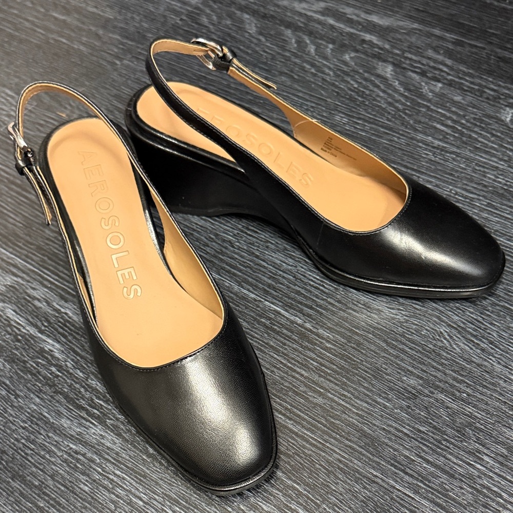 Aerosoles Aria Black Women's Slingback Wedge Shoes